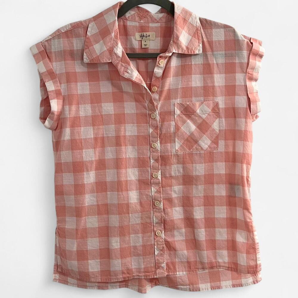 Style & Co. 100% Cotton Pink Gingham Button Down Top